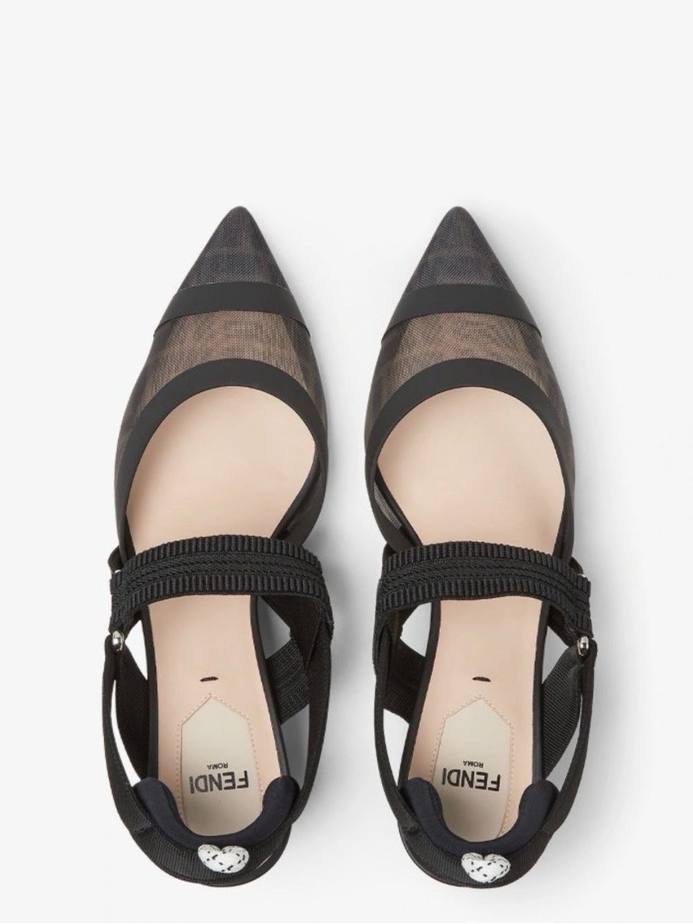 Fendi Black Zucca Mesh and Canvas Colibri Slingback Cushion Flats Size 38